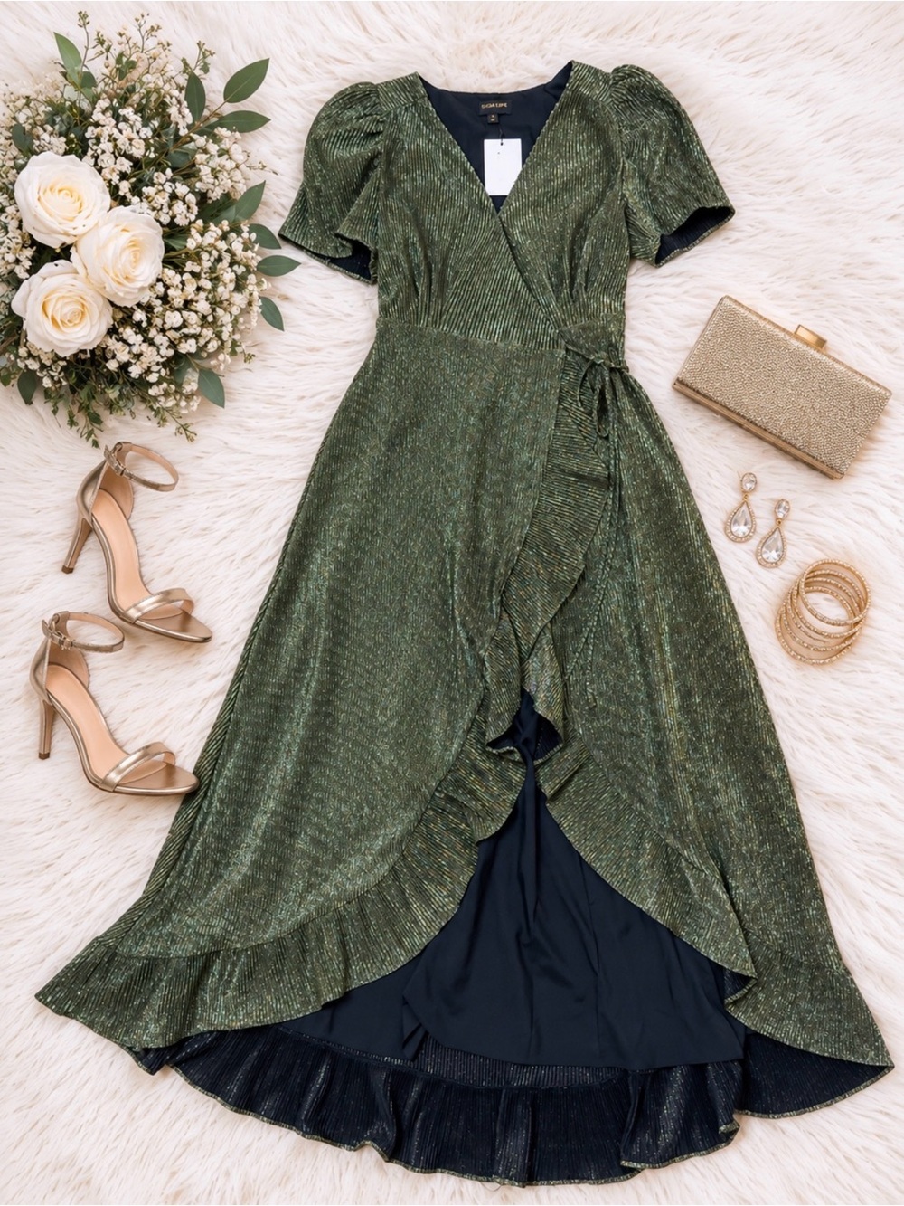 Kira Marly Shimmer Abelia Hi Low Wrap Dress